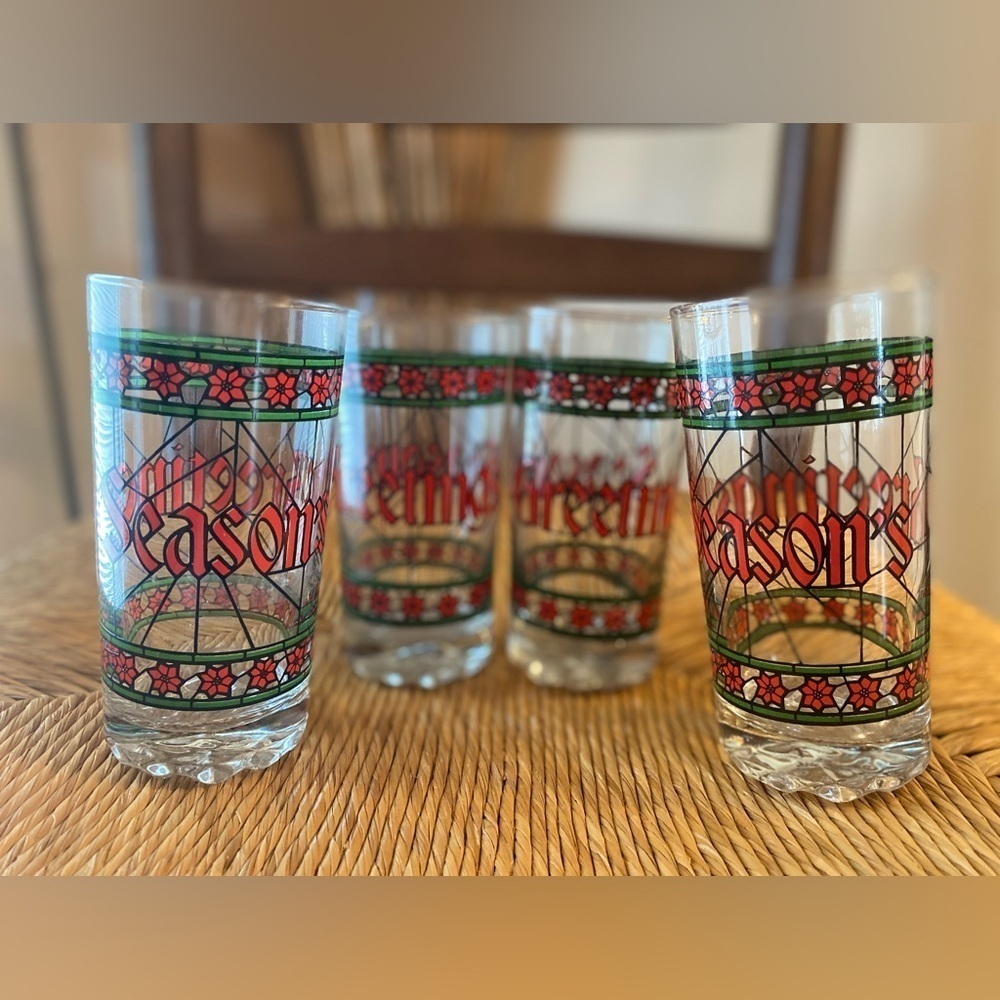 Vintage Houze Stained Glass Season’s Greetings Christmas Highball Glasses - Set